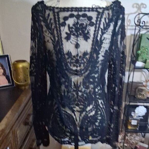 Vintage Y2k Elegant Black Lace Top Medium - Picture 5 of 7